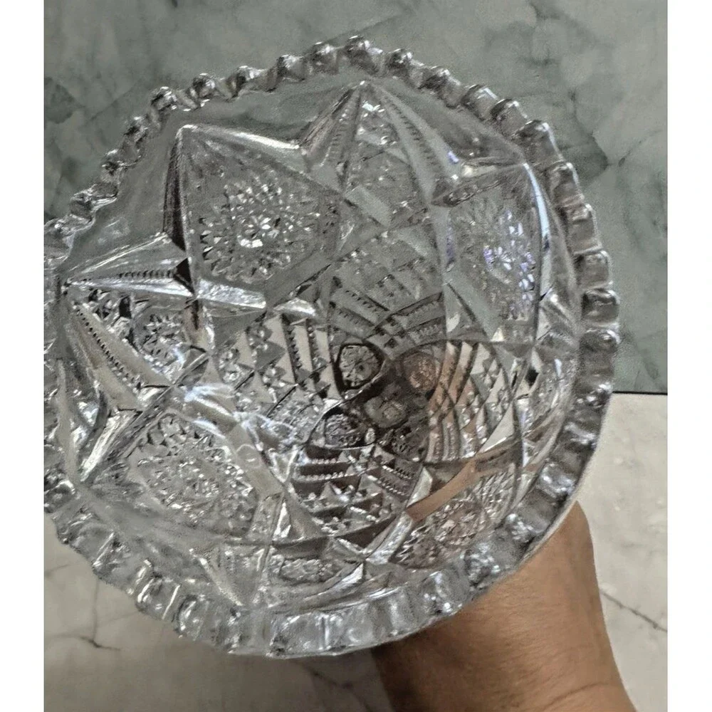 Vintage Cut Crystal Pedestal Vase 9